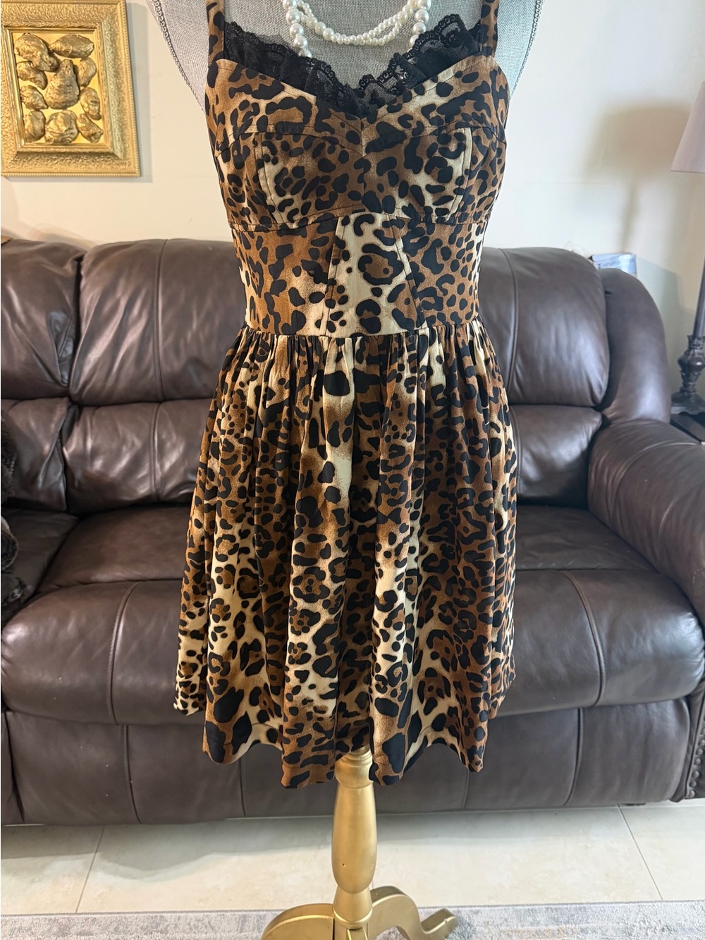 Amanda Uprichard Leopard-Print Slip Dress in Brown and Black